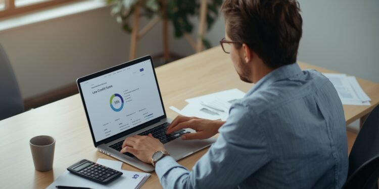 Small business owner applying for a loan with low credit score