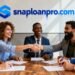 Business professionals shaking hands at a SnapLoanPro meeting after securing a business loan