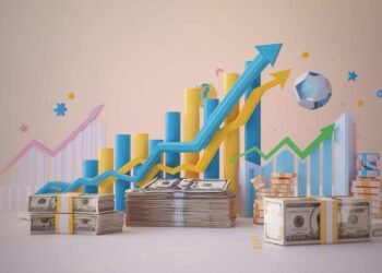 Rising financial charts and cash stacks representing personal loan trends for 2026.