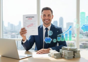 Small business owner receiving fast loan approval in a modern office