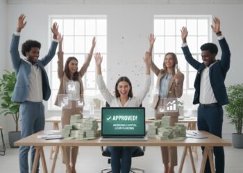 Business team celebrating approved working capital loan funding