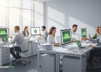 professional team approving same-day loan online in modern office