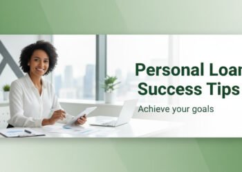 A confident borrower holding approved loan documents in a modern office, representing successful personal loan strategies for 2026.