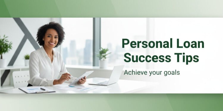 A confident borrower holding approved loan documents in a modern office, representing successful personal loan strategies for 2026.