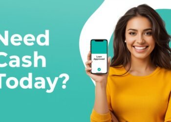 Smiling woman reviewing loan approval options on her phone.