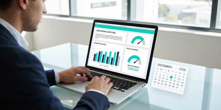 Loan approval dashboard showing income, debt ratios, and borrowing limits for 2026