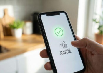 Smartphone showing a completed bank transfer indicating same-day loan funds received