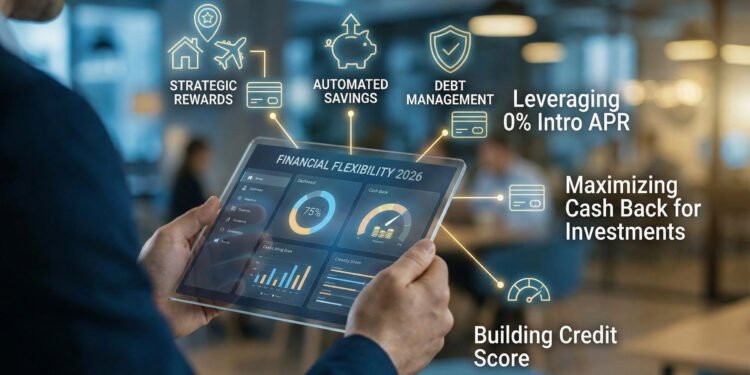 Adult confidently using a credit card while reviewing finances at a desk