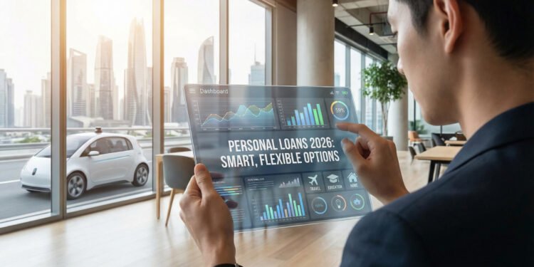 Person reviewing personal loan options and financial goals in a bright, modern home setting